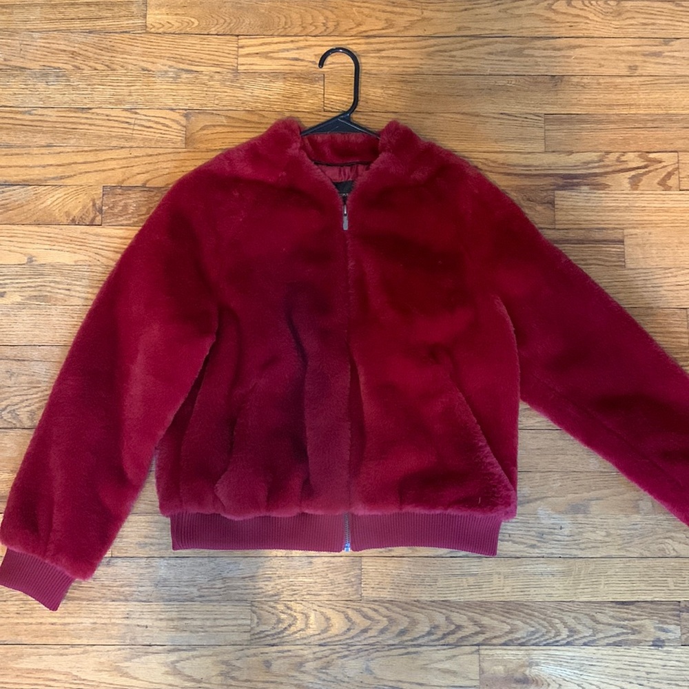 Banana Republic Red Faux Fur Bomber Jacket